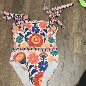 Floral One-Piece Swimsuit with Tie Straps